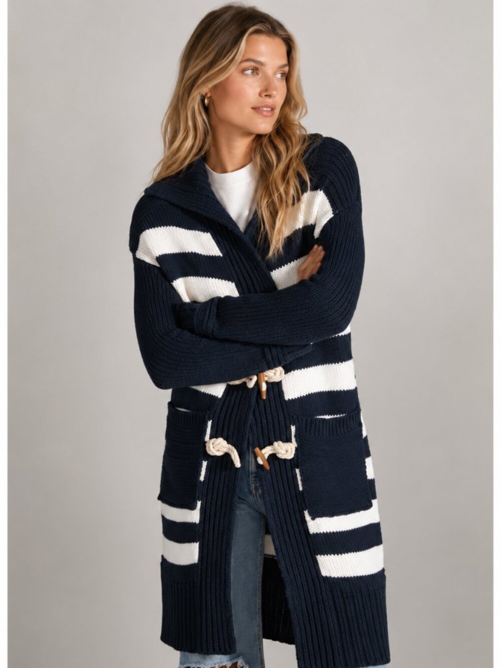 Anthropologie MAEVE nautical toggle front duster cardigan NWT